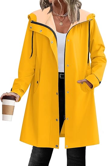 Womens Waterproof Raincoat Lightweight Rain Jacket Women Long Hooded Trench Coats Outdoor Windbreaker Travel Jacket