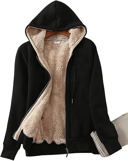 Women's Casual Full Zip Up Sherpa Lined Hoodie Sweatshirt Jacket Coat