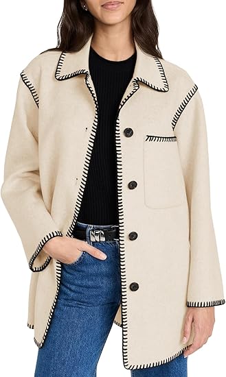 Women's Fall Winter Jackets 2024 Trendy Warm Mid Length Wool Pea Coat Casual Lapel Plus Size Jackets